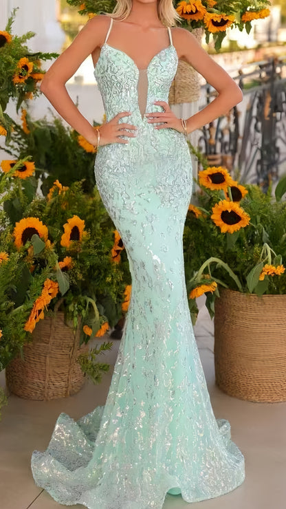 Plunging Neck Mermaid Long Prom Dress, Sleeveless Party Dresses,AST1603