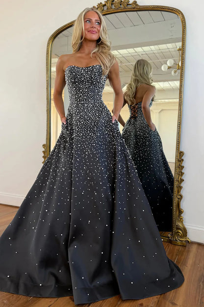 Princess Light Pink Beaded Prom Dresses Pearl A-Line Evening Party Dress,AST2299