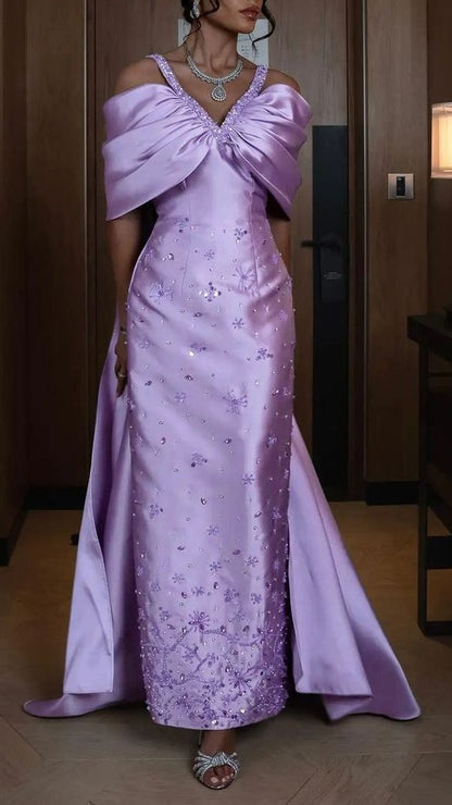 Princess Lilac Beaded Mermaid Prom Dresses Off The Shoulder Evening Party Dress,AST2188