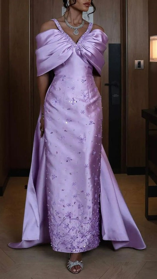 Princess Lilac Beaded Mermaid Prom Dresses Off The Shoulder Evening Party Dress,AST2188