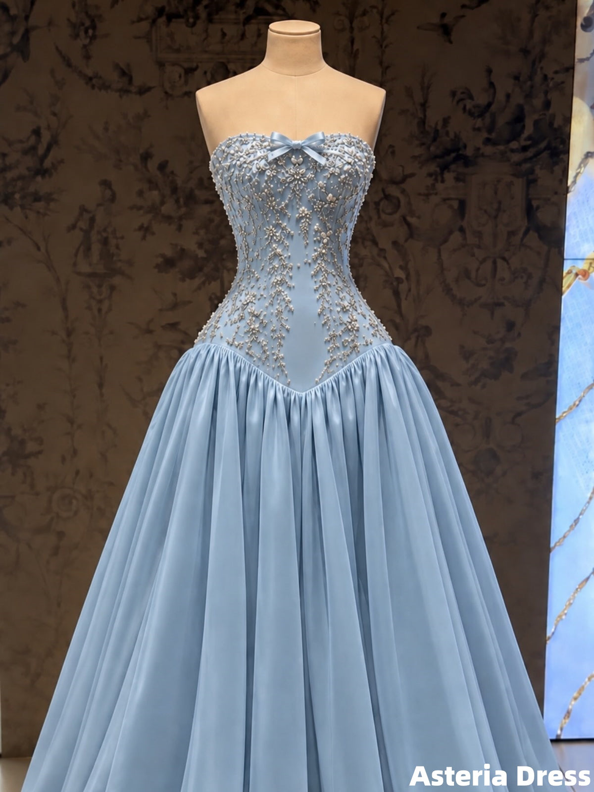 Princess Strapless A-Line Beaded Evening Prom Dresses