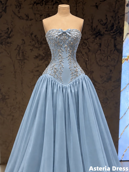 Princess Strapless A-Line Beaded Evening Prom Dresses