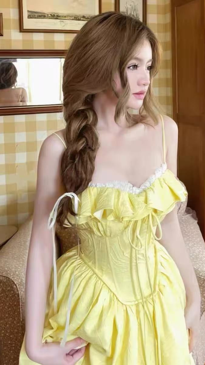 Princess Yellow A-line Ball Gown Full Length Sweet 16 Dress,AST2022