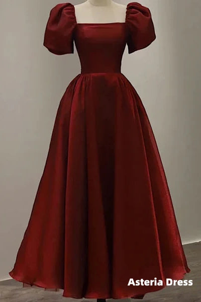 Prom Dresses, Vintage Evening Gown Women Short Sleeve With Square Collar Ankle Length Formal Plain