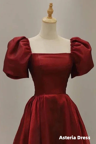 Prom Dresses, Vintage Evening Gown Women Short Sleeve With Square Collar Ankle Length Formal Plain
