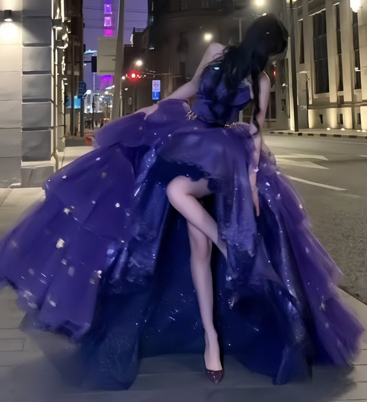 Purple A-line Prom Dresses High Low Birthday Party Dress,AST1977