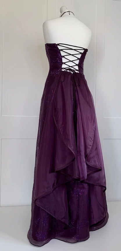 Purple Lace Strapless Evening Prom Dresses,AST2124