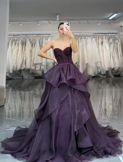 Purple Sweetheart Organza Prom Dresses Beaded Sweet 16 Dress,AST2108