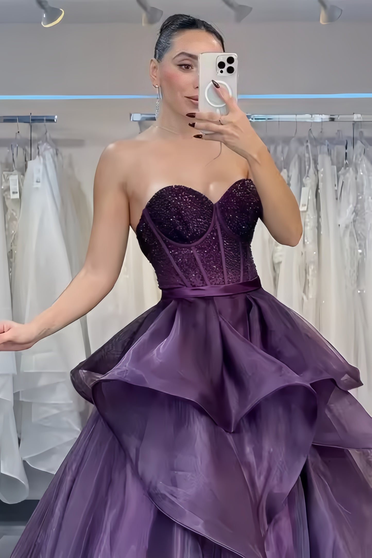 Purple Sweetheart Organza Prom Dresses Beaded Sweet 16 Dress,AST2108