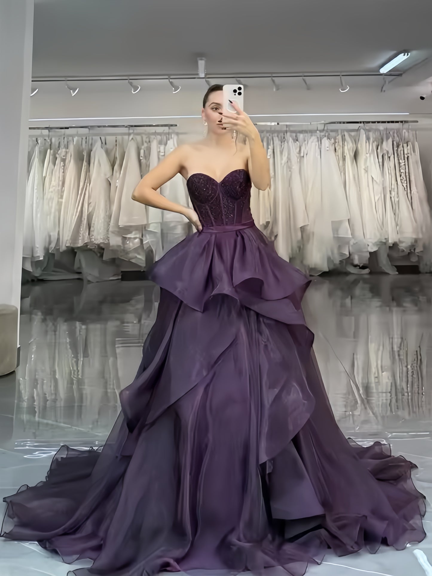 Purple Sweetheart Organza Prom Dresses Beaded Sweet 16 Dress,AST2108