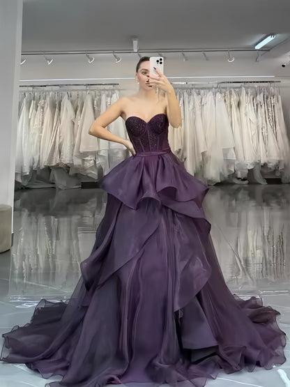 Purple Sweetheart Organza Prom Dresses Beaded Sweet 16 Dress,AST2108