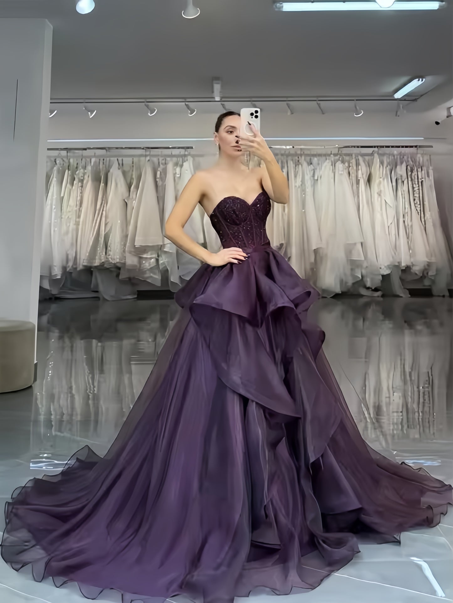 Purple Sweetheart Organza Prom Dresses Beaded Sweet 16 Dress,AST2108