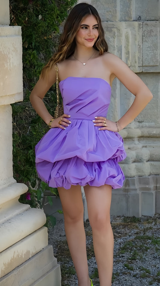 Purple Strapless Homecoming Dresses Ruffle Mini Party Hoco Dress, AST1934