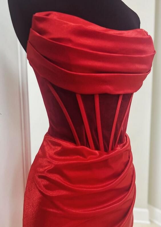 Red Homecoming Dress, Strapless Mini Hoco Dresses, AST1044