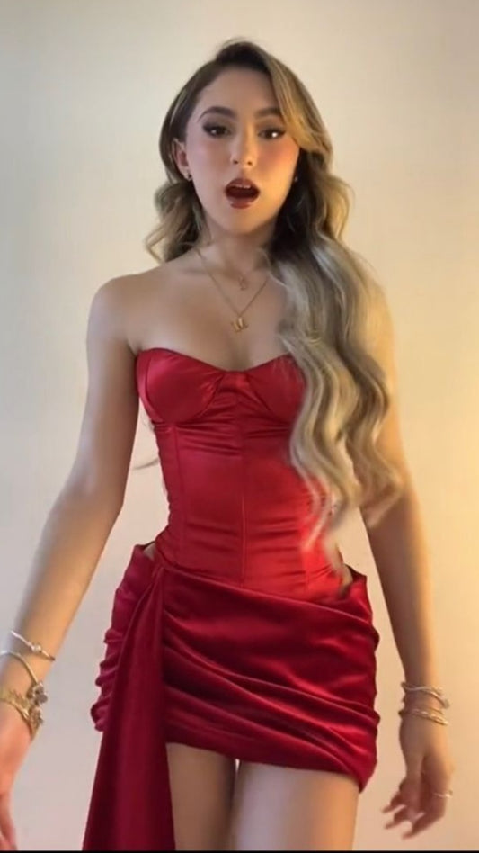 Red Homecoming Dresses Strapless Bodycon Hoco Cocktail Dress,AST1973
