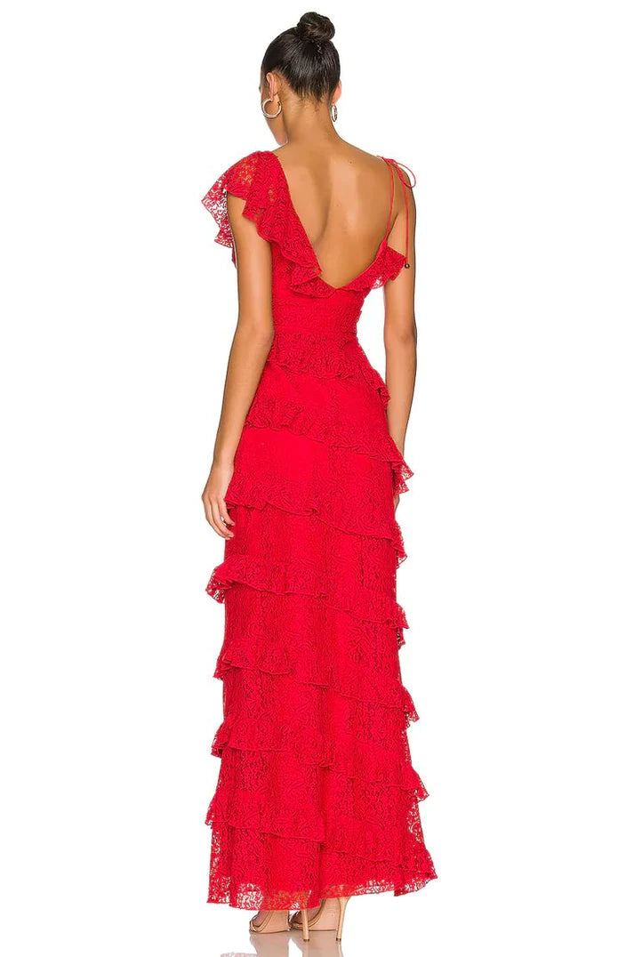 Red Lace Sheath Long Prom Dress, AST899 - Asteria