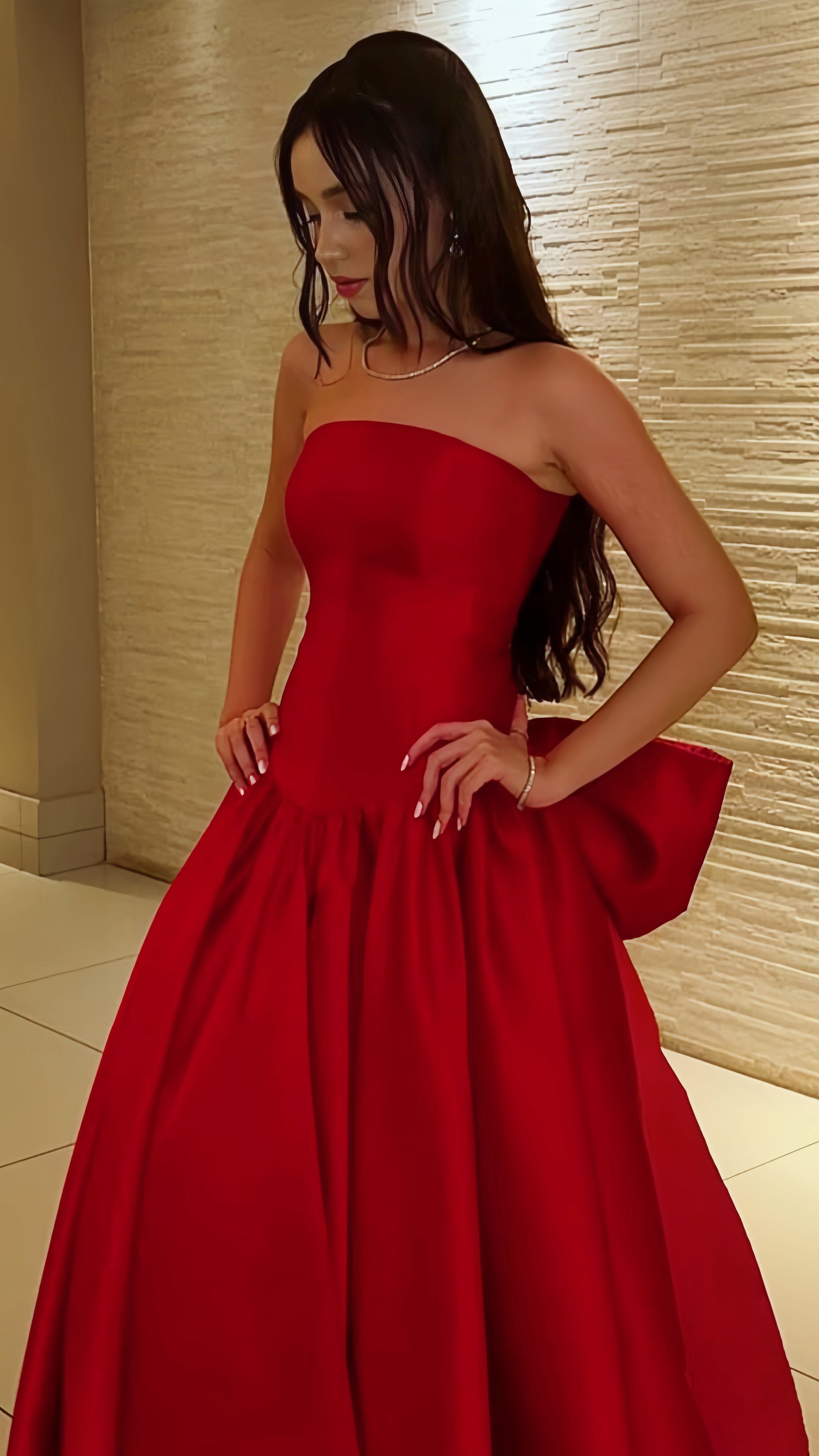 Red Strapless A-Line Prom Dress, Bowknot Senior Prom Dress, AST1744 – Asteria
