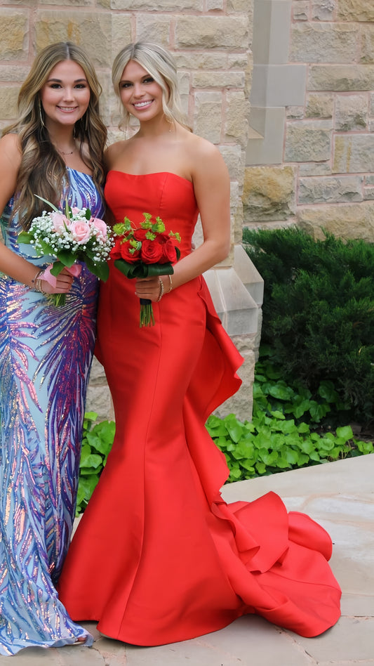 Red Strapless Long Formal Prom Dress, AST1536