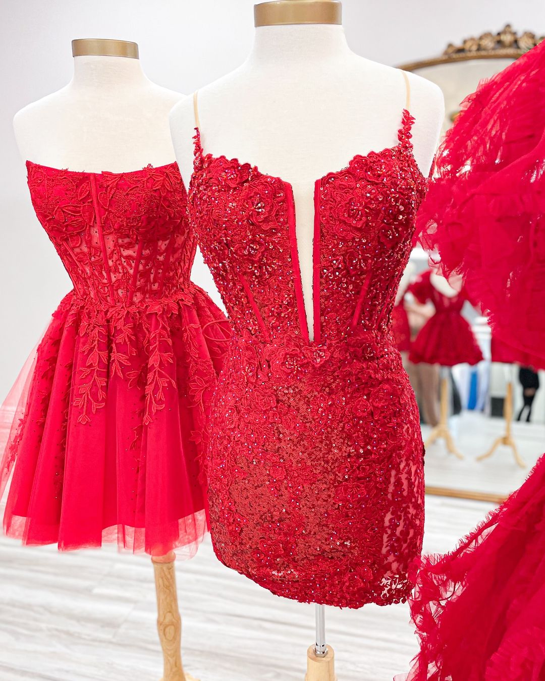 Red Tulle Lace Homecoming Dress, AST1393