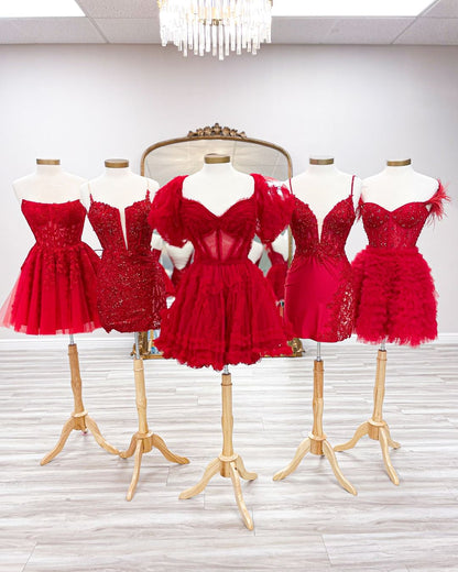 Red Tulle Lace Homecoming Dress, AST1393