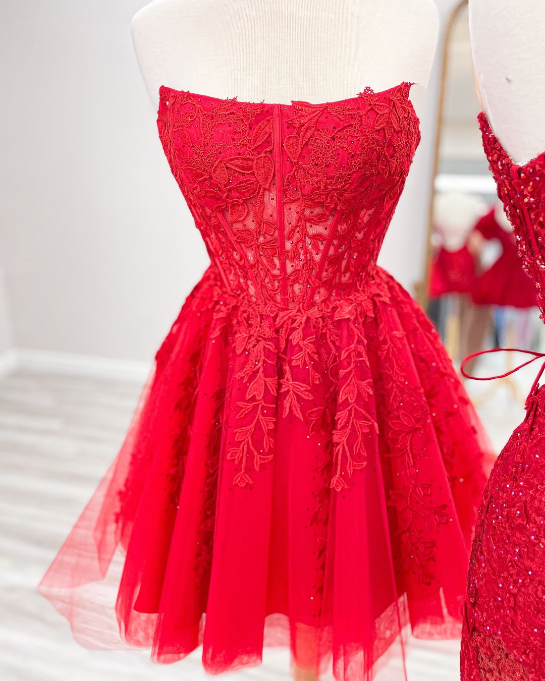 Red Tulle Lace Homecoming Dress, AST1393