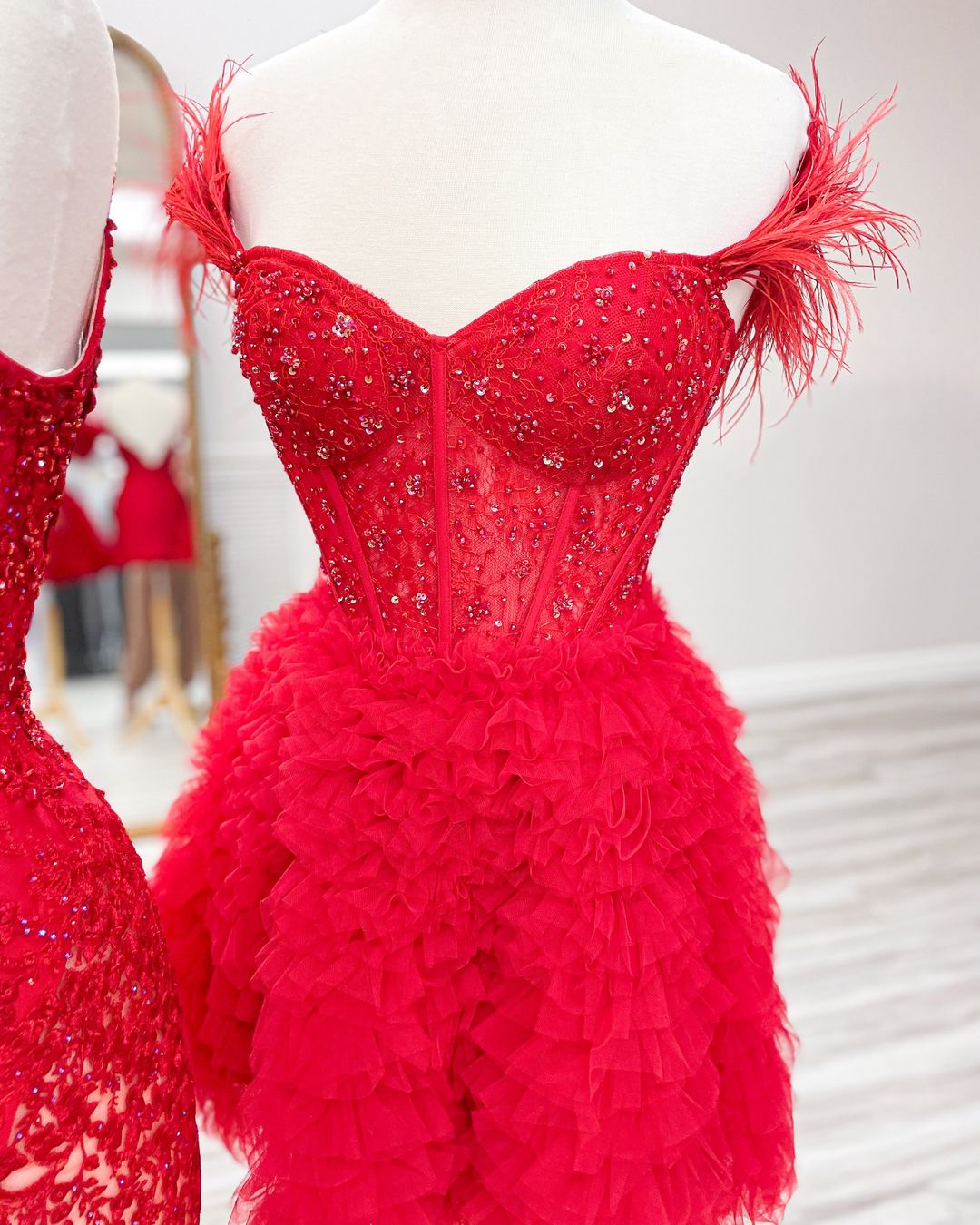 Red Tulle Lace Homecoming Dress, AST1393