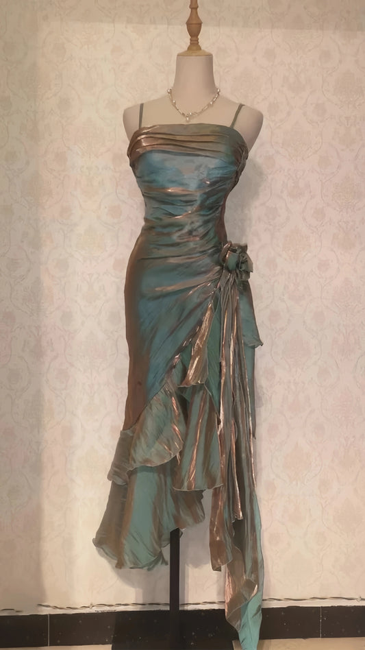 Retro Bodycon Spaghetti Straps Satin Long Party Dress Prom Dresses,AST2132