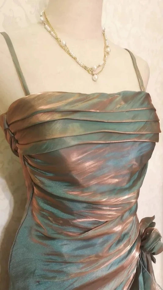 Retro Bodycon Spaghetti Straps Satin Long Party Dress Prom Dresses,AST2132