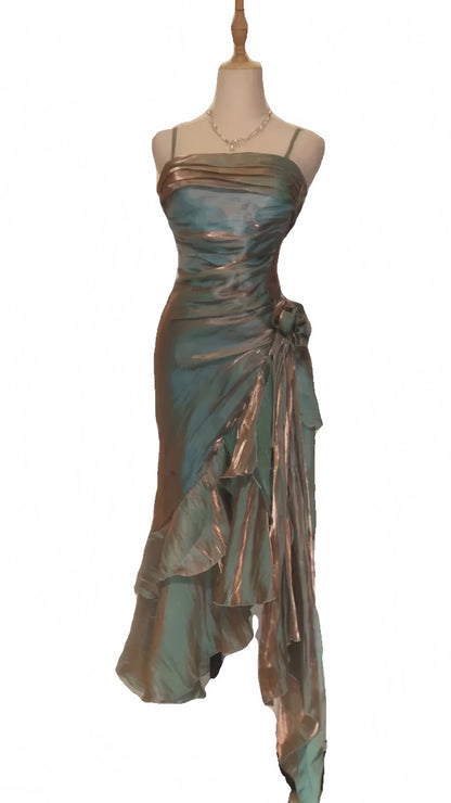 Retro Bodycon Spaghetti Straps Satin Long Party Dress Prom Dresses,AST2132