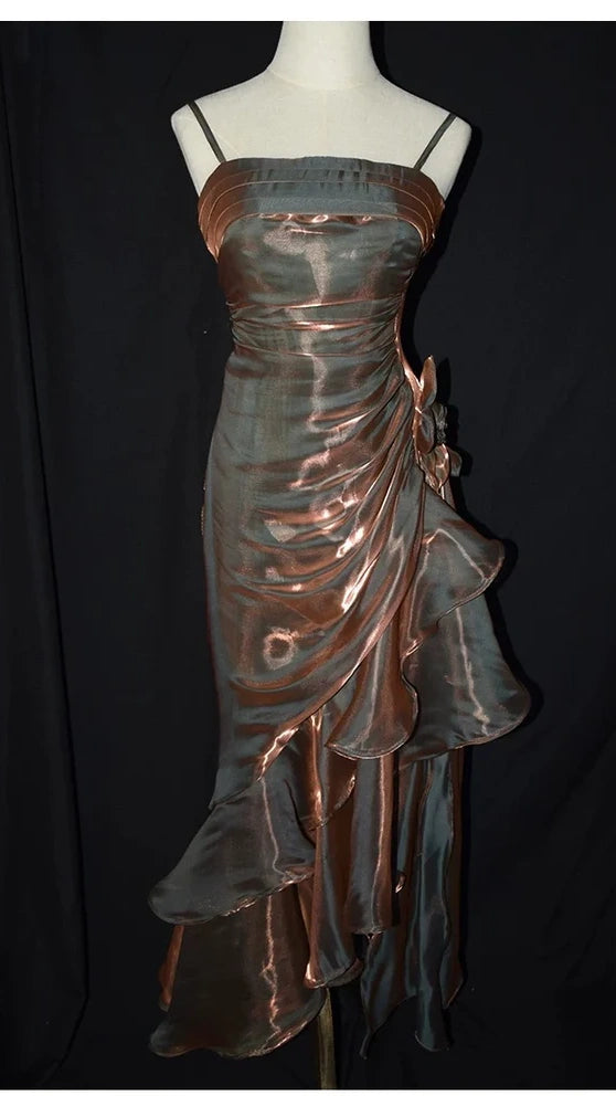 Retro Bodycon Spaghetti Straps Satin Long Party Dress Prom Dresses,AST2132