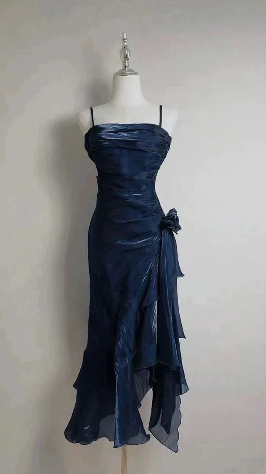 Retro Bodycon Spaghetti Straps Satin Long Party Dress Prom Dresses,AST2132