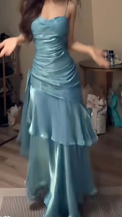 Retro Spaghetti Straps Burgundy Ruffle Prom Dresses Sparkle Night Formal Dress,AST2286