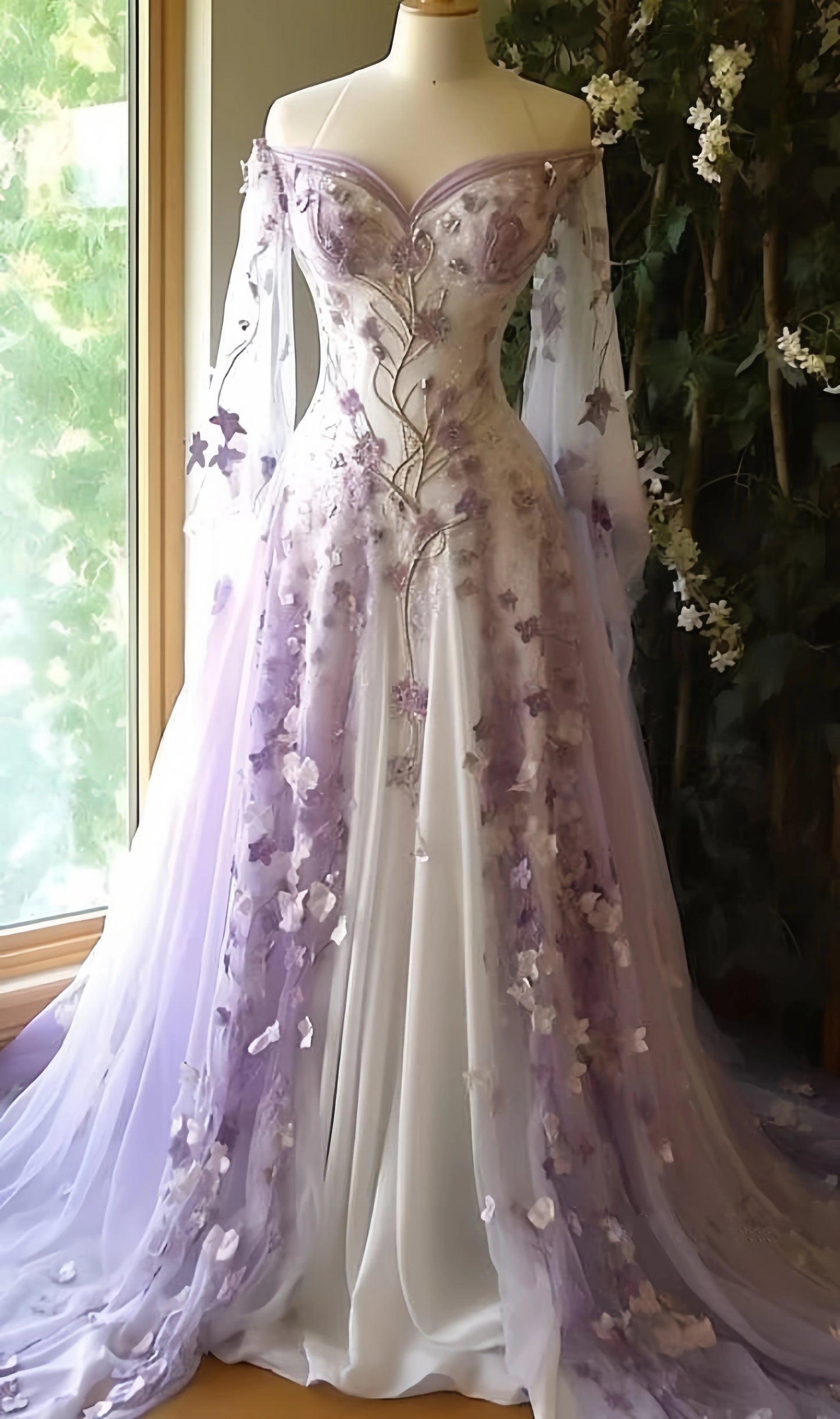 Romantic Floral Lilac Long Prom Evening Dresses A-line Party Ball Gown,AST2133