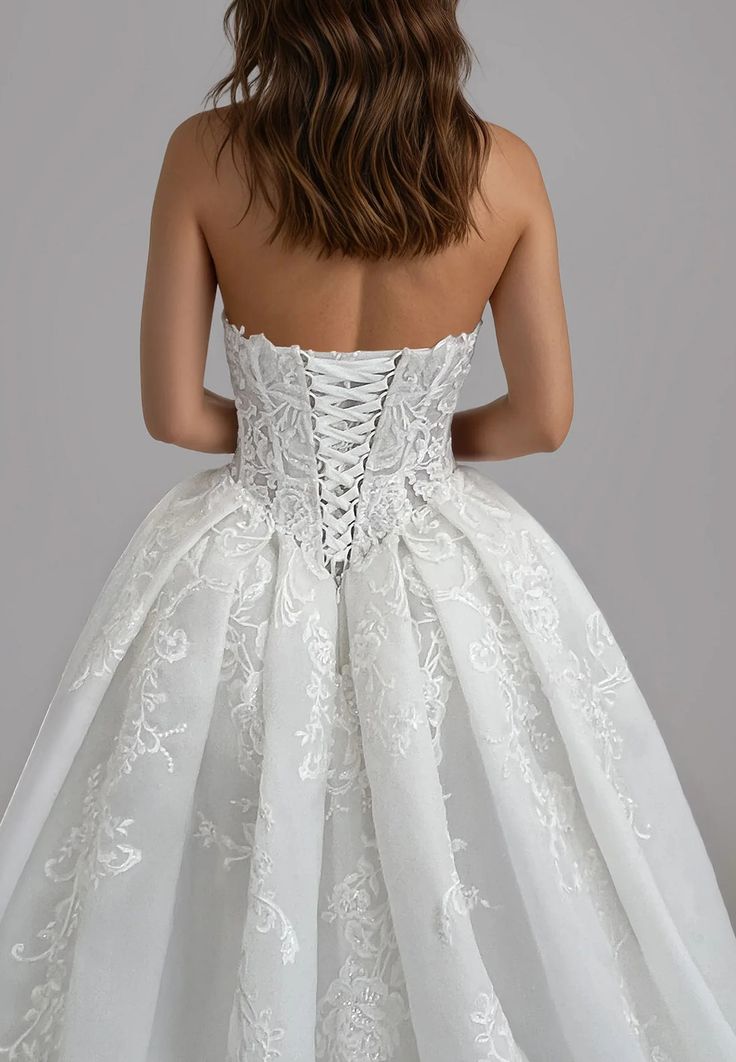 Romantic White Applique Wedding Gown Lace Bridal Dress,AST2095