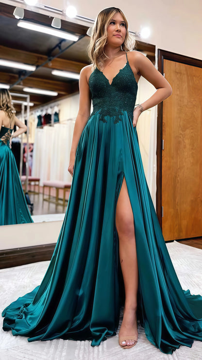 Royal Blue A-Line Prom Dresses, V-neck Evening Celebrity Dress,AST1633