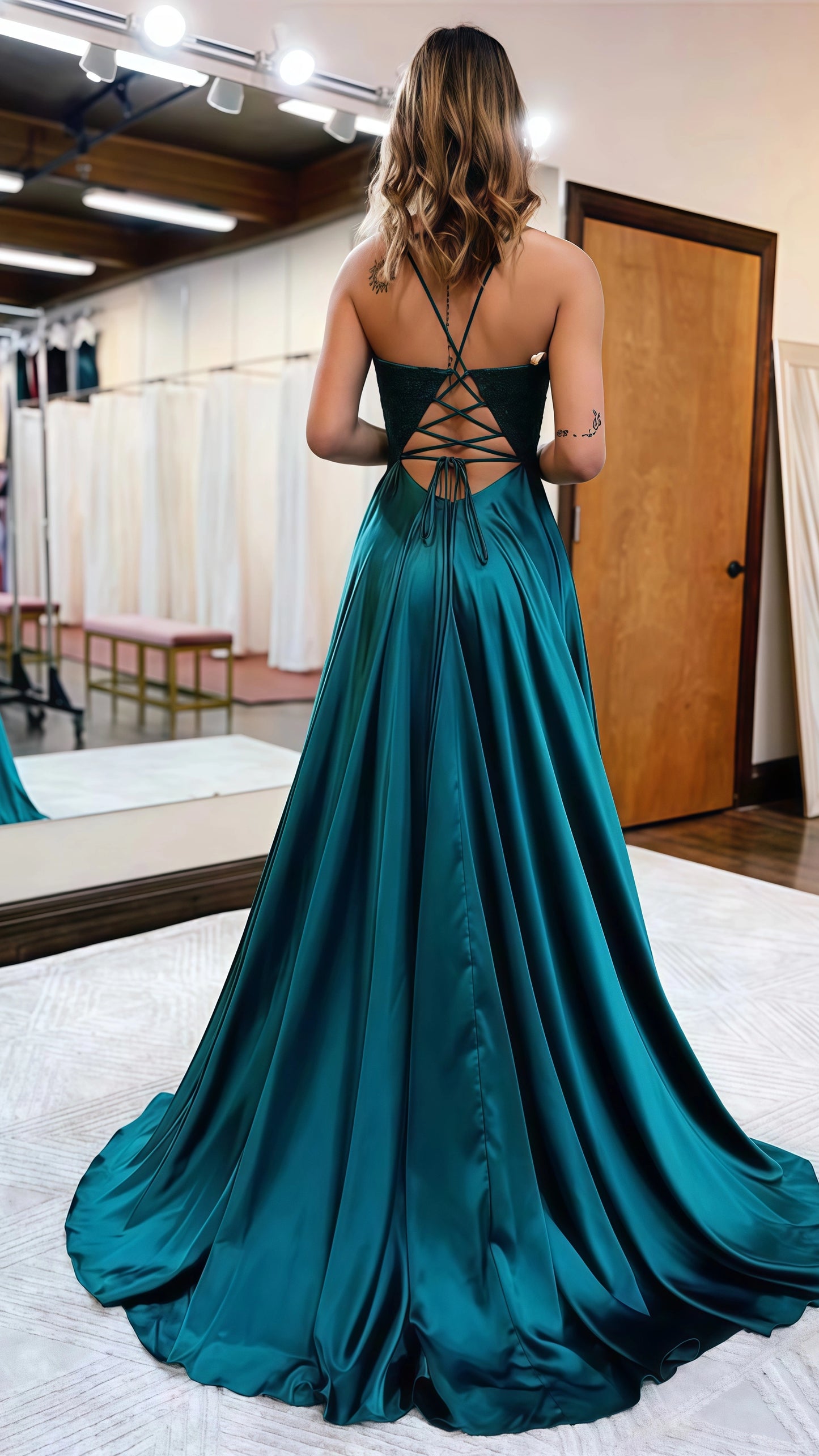 Royal Blue A-Line Prom Dresses, V-neck Evening Celebrity Dress,AST1633