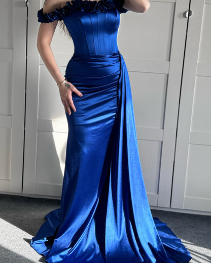 Royal Blue Mermaid Prom Dresses Off The Shoulder Evening Formal Gown, AST1495