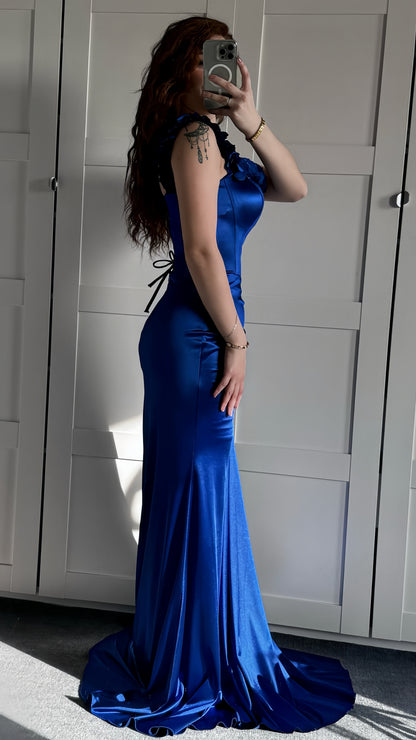 Royal Blue Mermaid Prom Dresses Off The Shoulder Evening Formal Gown, AST1495