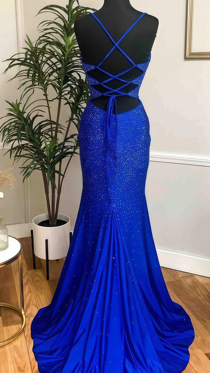 Royal Blue Mermaid Sleeveless Prom Dress,AST1642