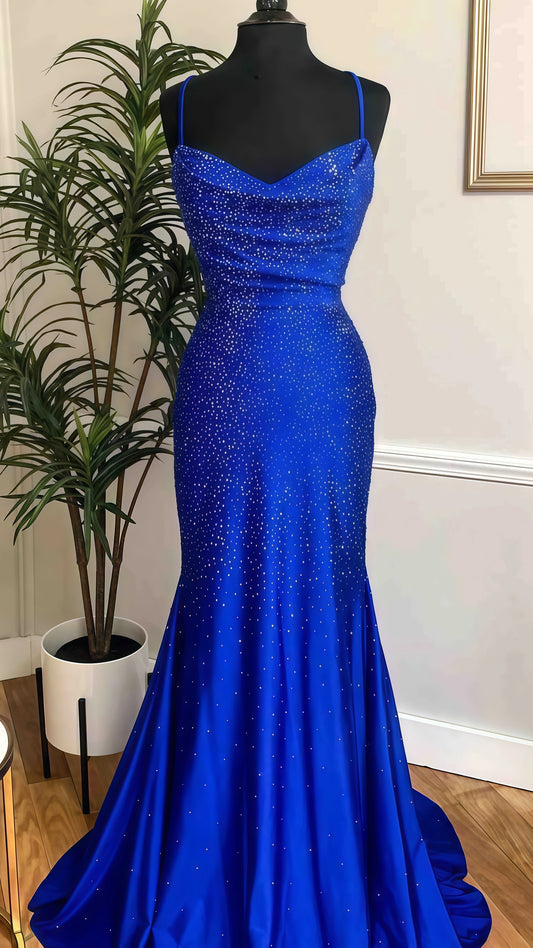 Royal Blue Mermaid Sleeveless Prom Dress,AST1642