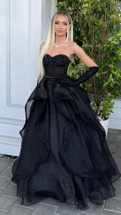 Royal Blue Prom Dresses Organza Sweetheart Evening Dress Beaded Ruffle Dresses,AST2200