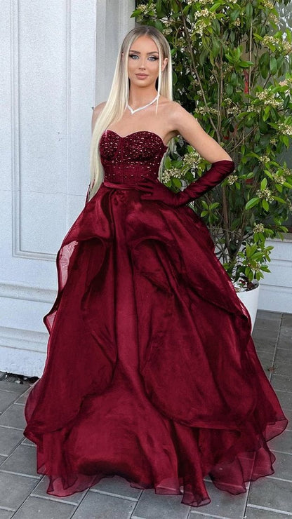 Royal Blue Prom Dresses Organza Sweetheart Evening Dress Beaded Ruffle Dresses,AST2200