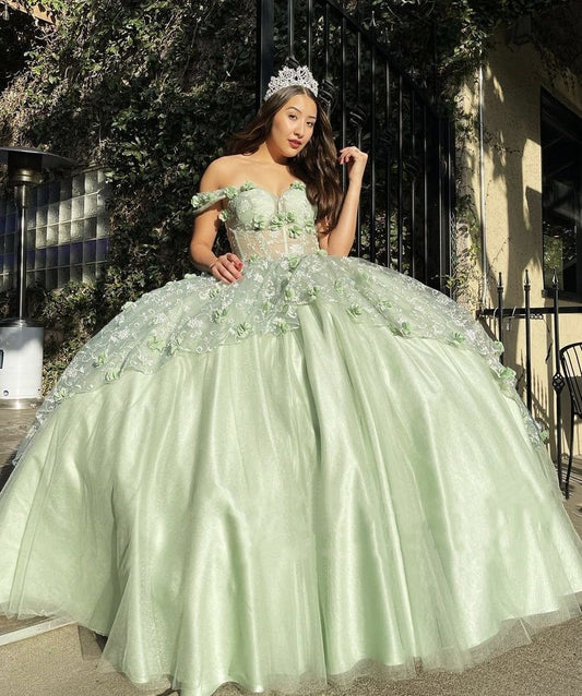 Sage Green Off The Shoulder Quinceanera Dresses Sweet 16 Ball Gown,AST993