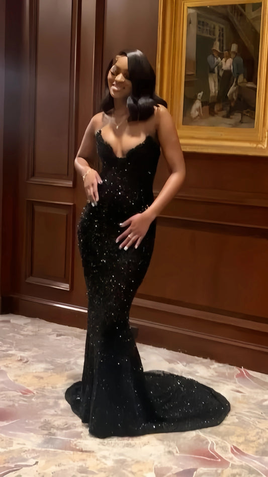 Black Sequin Mermaid Long Prom Dresses Evening Party Dress,AST2130