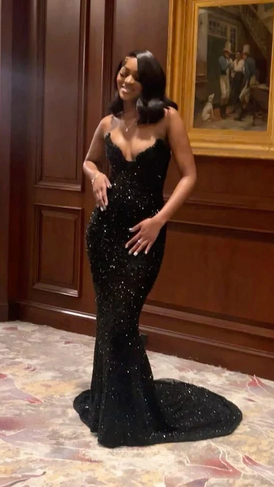 Black Sequin Mermaid Long Prom Dresses Evening Party Dress,AST2130