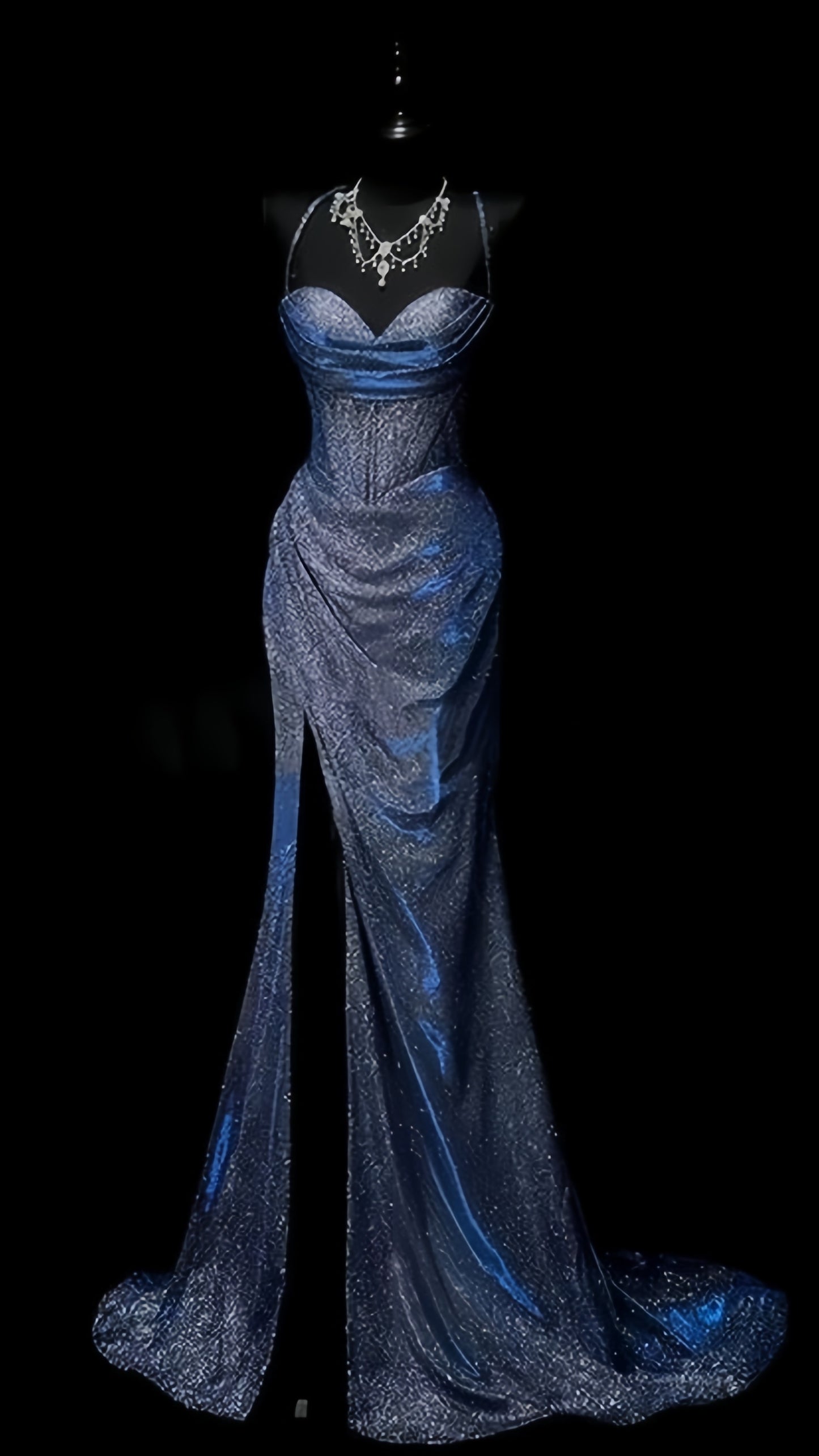 Blue Mermaid Prom Dresses Long Evening Night Dress With High Slit,AST2101