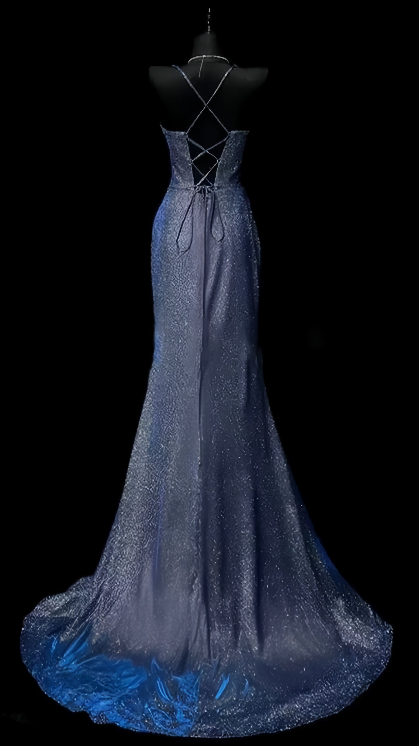 Blue Mermaid Prom Dresses Long Evening Night Dress With High Slit,AST2101