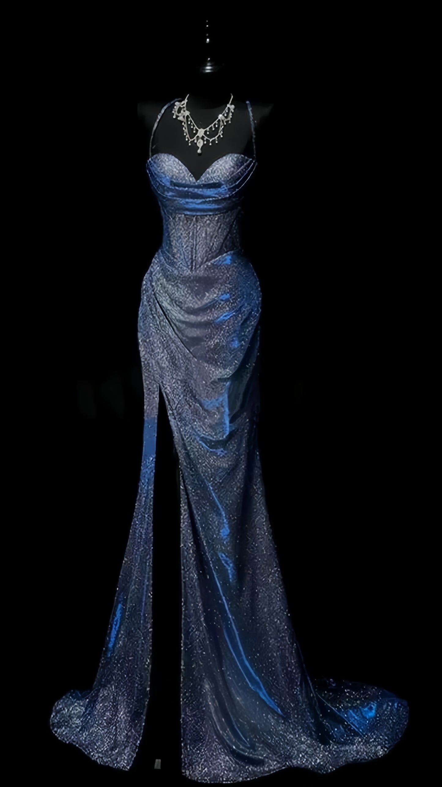 Blue Mermaid Prom Dresses Long Evening Night Dress With High Slit,AST2101