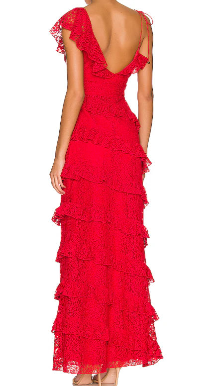 Sexy Lace Red Long Prom Dresses Evening Dress With Slit,AST2073