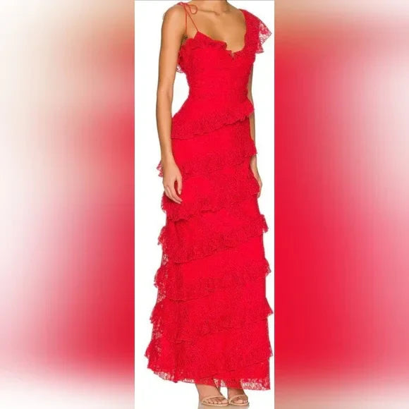 Sexy Lace Red Long Prom Dresses Evening Dress With Slit,AST2073